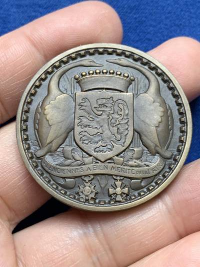 《竞宝斋》第484场 周日，周一，周二 3场连拍 （全场包邮）20级店铺 欢迎送拍 - 法国瓦朗谢讷市城市奖章双面铜章 1972年颁发 30.4克 41.1mm