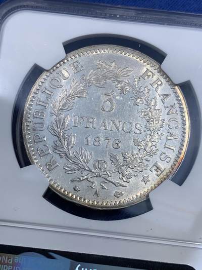 《竞宝斋》第484场 周日，周一，周二 3场连拍 （全场包邮）20级店铺 欢迎送拍 NGC UNCD 法国 1876年 A 大力神 5法郎银币