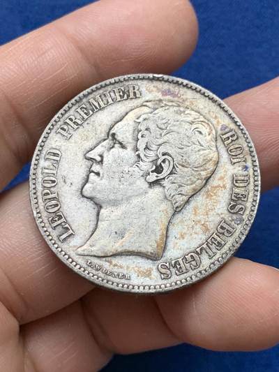 《竞宝斋》第484场 周日，周一，周二 3场连拍 （全场包邮）20级店铺 欢迎送拍 比利时1850年利奥波德一世5法郎银币