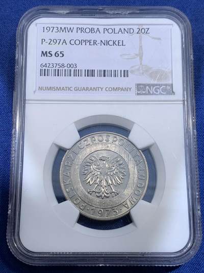 《竞宝斋》第484场 周日，周一，周二 3场连拍 （全场包邮）20级店铺 欢迎送拍 NGC MS65 PROBA 少见 波兰1973年20兹罗提 流通版 样币