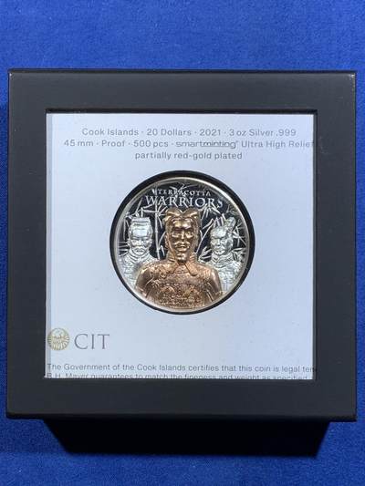 《竞宝斋》第484场 周日，周一，周二 3场连拍 （全场包邮）20级店铺 欢迎送拍 库克2021年考古与象征系列-兵马俑20元高浮雕部分镀玫瑰金精制银币 3盎司999银 发行量500枚 盒证全