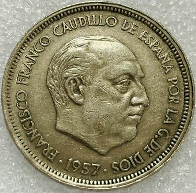 文馨钱币收藏第 302 场，国外回流老铜币，中东阿拉伯地区，拉美等国货币，30 号 1 号二连拍，长期接代拍业务，预计 4 月 4-5 号发货 1957 年西班牙佛朗哥 50 比塞塔