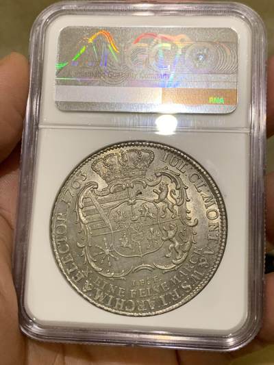 《竞宝斋》第484场 周日，周一，周二 3场连拍 （全场包邮）20级店铺 欢迎送拍 亚军分 NGC MS64 德国 1763年 萨克森选帝侯 克里斯蒂安 戎装像 1泰勒大银币 更高分仅一枚