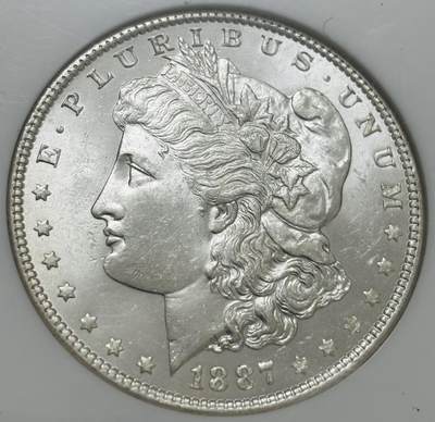 文馨钱币收藏第 303 场，【五一钱币荟，收藏盛宴】长期接代拍业务 NGC MS64  1887 年美国摩根鹰洋银元，老盒严评，转光炸裂，细节看图