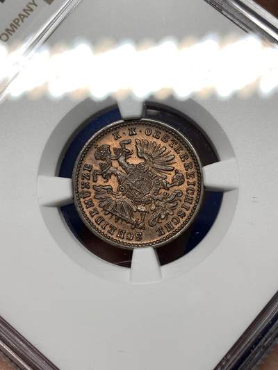 《竞宝斋》第484场 周日，周一，周二 3场连拍 （全场包邮）20级店铺 欢迎送拍 NGC MS64BN 奥地利1885年一克鲁泽铜币，底板丝滑，状态不错，上个月第468次拍卖一枚63RB不含佣金320元成交