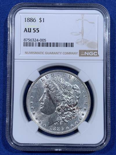 《竞宝斋》第484场 周日，周一，周二 3场连拍 （全场包邮）20级店铺 欢迎送拍 NGC AU55 美国1886年摩根1美元银币