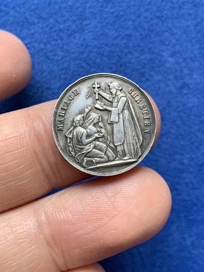 《竞宝斋》第484场 周日，周一，周二 3场连拍 （全场包邮）20级店铺 欢迎送拍 法国1868婚礼纪念银章 蜜蜂银标 3克 20.1mm