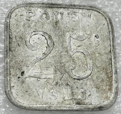 文馨钱币收藏第 302 场，国外回流老铜币，中东阿拉伯地区，拉美等国货币，30 号 1 号二连拍，长期接代拍业务，预计 4 月 4-5 号发货 1920 年法国鲁昂市紧急货币 25 分