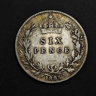 【淘币小摊】实时拍第九百零二拍   银币场    每周一统一发货 英国1895年维多利亚6便士银币