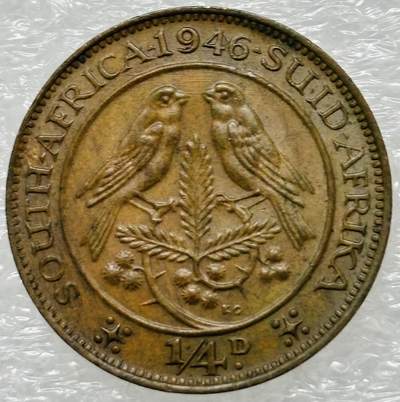 文馨钱币收藏第 302 场，国外回流老铜币，中东阿拉伯地区，拉美等国货币，30 号 1 号二连拍，长期接代拍业务，预计 4 月 4-5 号发货 少见极美品 1946 年英属南非乔治六世 1/4 便士铜币