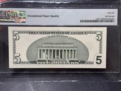 《外钞收藏家》第六百三十一期（五一假期场）（长期征集拍品、欢迎藏友们联系合作） 2003年美国大头版5美元 PMG66 补号 全偶数