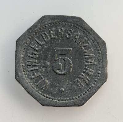 外国优质老铜币纪念币银币专场，周六晚上九点倒数截拍，满百包邮，节前出差在外，5月3日统一发货,可寄存半年，喜欢朋友微信扫描二维码可直接参拍 德国美因茨市1917年5芬尼代用币，一战期间金属短缺，地方发行此类代币，缓解硬币流通不足的困境。