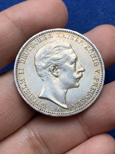 《竞宝斋》第484场 周日，周一，周二 3场连拍 （全场包邮）20级店铺 欢迎送拍 德国普鲁士1910年威廉二世3马克银币 自然包浆