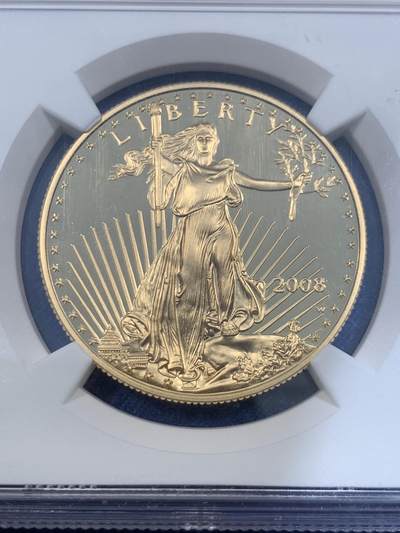 《竞宝斋》第484场 周日，周一，周二 3场连拍 （全场包邮）20级店铺 欢迎送拍 冠军分 NGC PF70UC 美国2008年自由女神50美元精制金币 W版 高浮雕 917金 33.93克（含1盎司纯金）美国金鹰 满分佳品