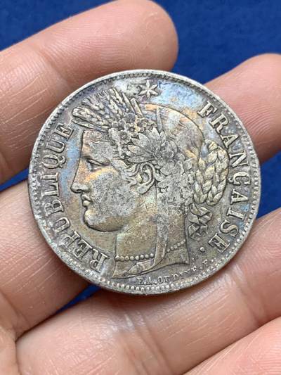 《竞宝斋》第484场 周日，周一，周二 3场连拍 （全场包邮）20级店铺 欢迎送拍 法国1849年谷物女神5法郎银币