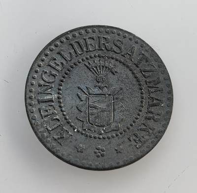 外国优质老铜币纪念币银币专场，周六晚上九点倒数截拍，满百包邮，节前出差在外，5月3日统一发货,可寄存半年，喜欢朋友微信扫描二维码可直接参拍 德国纽明斯特银行一战后5 芬尼、紧急代用币，属地方应急货币，缓解当时小额硬币短缺的困境。