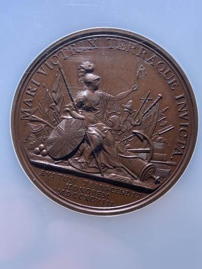 《竞宝斋》第484场 周日，周一，周二 3场连拍 （全场包邮）20级店铺 欢迎送拍 NGC MS64BN 英国铜章 纪念海军1798年在特拉法加海战中的胜利 亚军分 更高分仅一枚 加大加厚盒