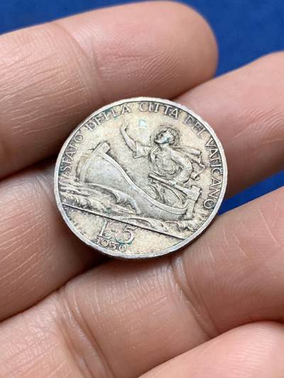 《竞宝斋》第484场 周日，周一，周二 3场连拍 （全场包邮）20级店铺 欢迎送拍 梵蒂冈 1930年 5里拉 银币 原光 双面深彩包浆