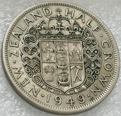 文馨钱币收藏第 302 场，国外回流老铜币，中东阿拉伯地区，拉美等国货币，30 号 1 号二连拍，长期接代拍业务，预计 4 月 4-5 号发货 1949 年英属新西兰乔治六世半克朗