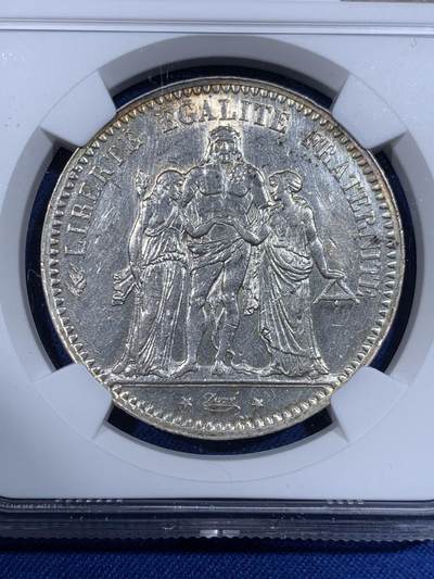 《竞宝斋》第484场 周日，周一，周二 3场连拍 （全场包邮）20级店铺 欢迎送拍 NGC UNCD 法国 1876年 A 大力神 5法郎银币