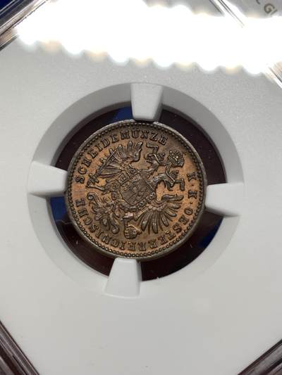 《竞宝斋》第484场 周日，周一，周二 3场连拍 （全场包邮）20级店铺 欢迎送拍 NGC MS64BN 奥地利1885年一克鲁泽铜币，底板丝滑，状态不错，上个月第468次拍卖一枚63RB不含佣金320元成交