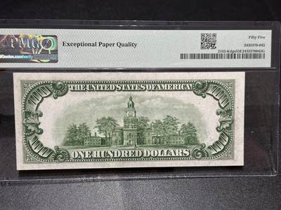 《外钞收藏家》第六百三十一期（五一假期场）（长期征集拍品、欢迎藏友们联系合作） 1934年美国100美元 PMG55E