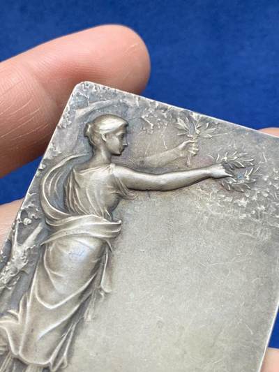 《竞宝斋》第484场 周日，周一，周二 3场连拍 （全场包邮）20级店铺 欢迎送拍 法国沙特尔储蓄银行方型纪念银章 67.8克 45.6*59.5mm 野猪头银标