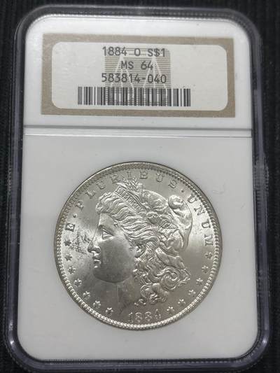 文馨钱币收藏第 303 场，【五一钱币荟，收藏盛宴】长期接代拍业务 NGC MS64 1884 年美国摩根鹰洋银元 老盒严评，光度极佳，无需多言，直接上图