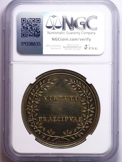 观钱 近现代机制币拍卖No.010（全场顺丰包邮，不区分偏远地区，本场5月5日开始发货）  无纪年（ 可能发行时间1810–1850 年）意大利 罗马神学院银质镀金奖章，GENNARI，直径 40mm，NGC MS62 高浮雕工艺刻画的象征教廷的交叉钥匙与华盖精美华丽