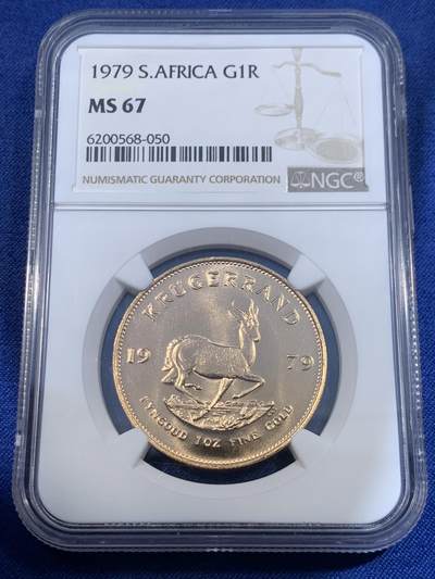 《竞宝斋》第484场 周日，周一，周二 3场连拍 （全场包邮）20级店铺 欢迎送拍 冠军分 NGC MS67 南非1979年克鲁格金币 917金 33.93克（含纯金1盎司）NGC有分评级只有3枚