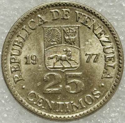 文馨钱币收藏第 302 场，国外回流老铜币，中东阿拉伯地区，拉美等国货币，30 号 1 号二连拍，长期接代拍业务，预计 4 月 4-5 号发货 1977 年委内瑞拉 25 分