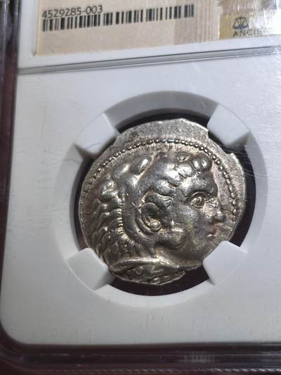 星盘世界钱币 5.2年度精品币大拍 一周年抽奖活动 NGC ChXf！典藏精品！古希腊亚历山大四德拉克马银币，这枚是带有腓尼基文的板别，而且品相极美,ngc评级打制满分，表面四分