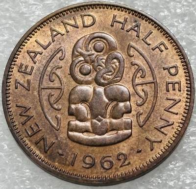 文馨钱币收藏第 302 场，国外回流老铜币，中东阿拉伯地区，拉美等国货币，30 号 1 号二连拍，长期接代拍业务，预计 4 月 4-5 号发货 铜光美品 1962 年英属新西兰半便士铜币