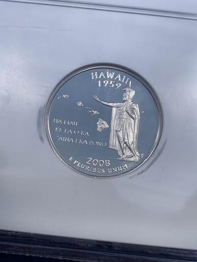 《竞宝斋》第484场 周日，周一，周二 3场连拍 （全场包邮）20级店铺 欢迎送拍 NGC PF69UC 美国州系列2008年夏威夷1/4元精制币，PROOF，币面清爽干净又舒适，小巧精致