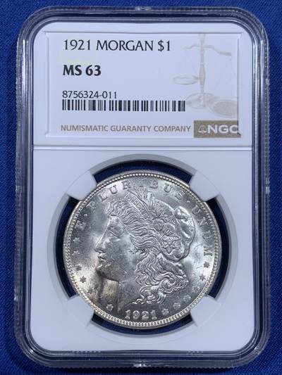 《竞宝斋》第484场 周日，周一，周二 3场连拍 （全场包邮）20级店铺 欢迎送拍 NGC MS63 美国1921年摩根1美元银币