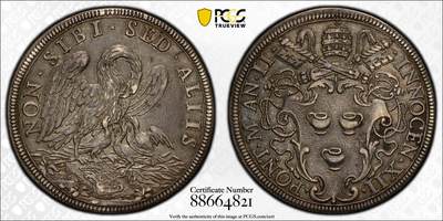 观钱 近现代机制币拍卖No.010（全场顺丰包邮，不区分偏远地区，本场5月5日开始发货）  1692 教皇国 英诺森十二世 1/2 皮亚斯特“鹈鹕”银币，PCGS AU50 （鹈鹕图案象征 “非为己，而为他人” 的基督之爱，刻画生动，寓意深刻，稀有度高，存世稀少）