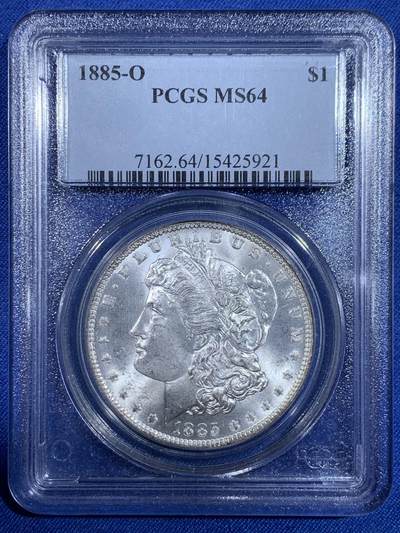 《竞宝斋》第484场 周日，周一，周二 3场连拍 （全场包邮）20级店铺 欢迎送拍 PCGS MS64 美国1885年O版摩根1美元银币 转光犀利 早期评级