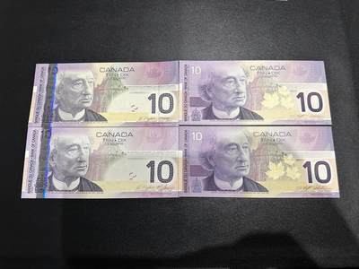 《外钞收藏家》第六百三十一期（五一假期场）（长期征集拍品、欢迎藏友们联系合作） 加拿大旅版10加元 2个签名 初版和再版 四张一起 全新UNC