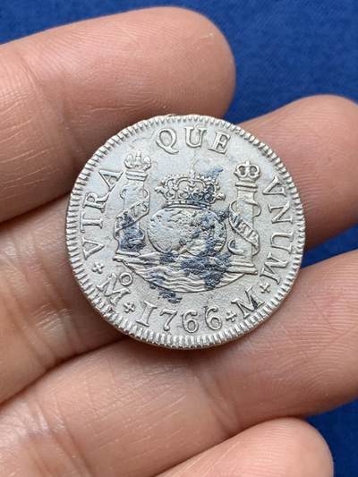 《竞宝斋》第484场 周日，周一，周二 3场连拍 （全场包邮）20级店铺 欢迎送拍 西属墨西哥1766年卡洛斯三世2R地球银币