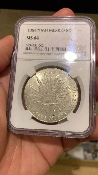 《竞宝斋》第484场 周日，周一，周二 3场连拍 （全场包邮）20级店铺 欢迎送拍 NGC MS64 墨西哥1884年 PIMH老鹰银币 圣路易斯波多西 小厂精品之作 NGC冠军分 难得筹码 藏家朋友们把握住机会