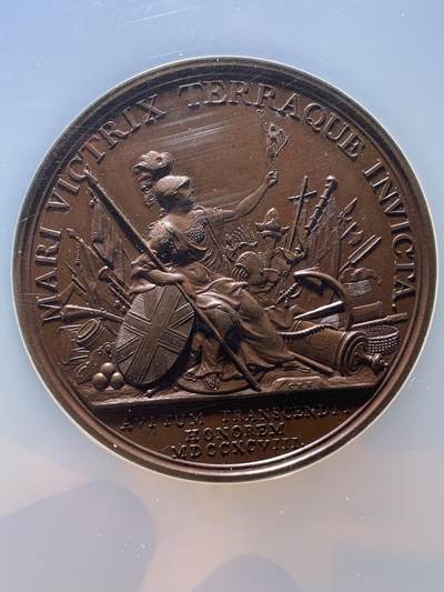 《竞宝斋》第484场 周日，周一，周二 3场连拍 （全场包邮）20级店铺 欢迎送拍 NGC MS64BN 英国铜章 纪念海军1798年在特拉法加海战中的胜利 亚军分 更高分仅一枚 加大加厚盒