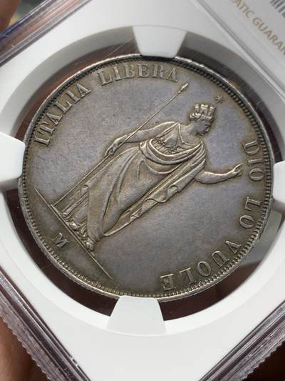 《竞宝斋》第484场 周日，周一，周二 3场连拍 （全场包邮）20级店铺 欢迎送拍 NGC MS61 意大利伦巴第威尼斯革命临时政府1848年5里拉大银币，超级漂亮的深彩包浆，出分非常不易 值得入藏