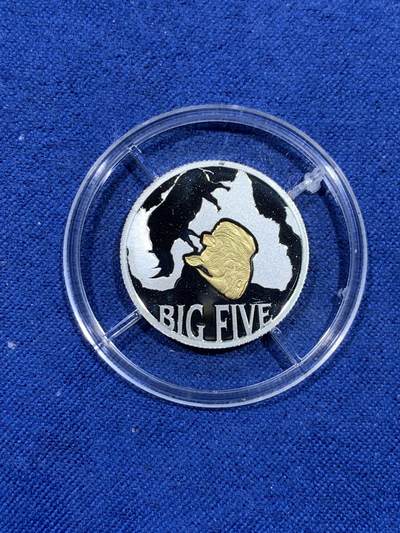 《竞宝斋》第484场 周日，周一，周二 3场连拍 （全场包邮）20级店铺 欢迎送拍 少见 刚果2013年10法郎部分镀金精制银币 非洲五霸-犀牛 1/10盎司999银 发行量3000枚仅在套币中发行