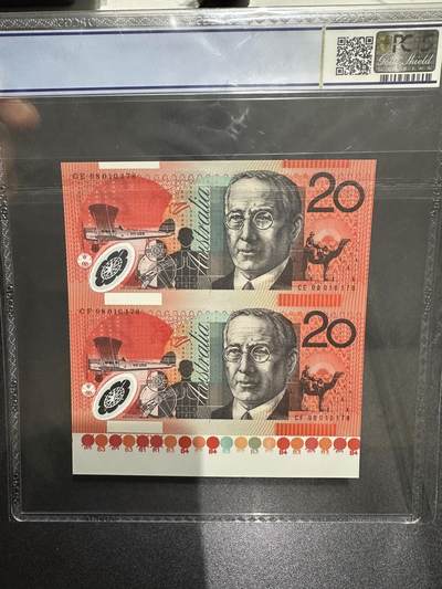《外钞收藏家》第六百三十一期（五一假期场）（长期征集拍品、欢迎藏友们联系合作） 1998年澳大利亚20元 2连体 PCGS评级67