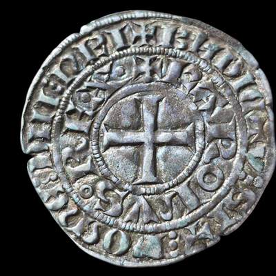 星盘世界钱币 5.2年度精品币大拍 一周年抽奖活动 中世纪 - 法国卡佩王朝查理四世半格罗斯（Maille Blanche）银币，始发行于1323年2月3日，含银量79.8%，欧洲老藏家旧藏，五彩包浆，深打好品，查理四世是卡佩王朝末代国王，所打制钱币品种与存世量都较少，以半格罗斯为主