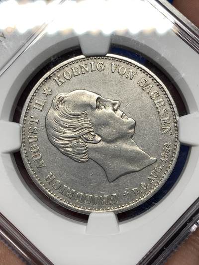 《竞宝斋》第484场 周日，周一，周二 3场连拍 （全场包邮）20级店铺 欢迎送拍 NGC AU50 德国1854年萨克森奥古斯特二世逝世纪念1泰勒银币