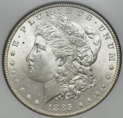 文馨钱币收藏第 303 场，【五一钱币荟，收藏盛宴】长期接代拍业务 NGC MS64  1885 年美国摩根鹰洋银元 老盒严评，炸裂转光，无需多言，细节看图