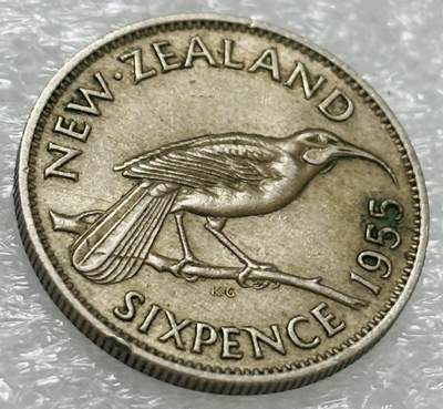 文馨钱币收藏第 302 场，国外回流老铜币，中东阿拉伯地区，拉美等国货币，30 号 1 号二连拍，长期接代拍业务，预计 4 月 4-5 号发货 1955 年英属新西兰 6 便士