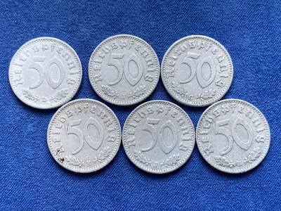 《竞宝斋》第484场 周日，周一，周二 3场连拍 （全场包邮）20级店铺 欢迎送拍 六枚一组 德三50芬尼 流通品