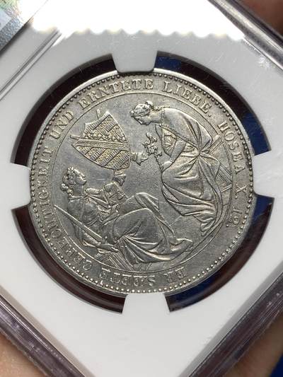 《竞宝斋》第484场 周日，周一，周二 3场连拍 （全场包邮）20级店铺 欢迎送拍 NGC AU50 德国1854年萨克森奥古斯特二世逝世纪念1泰勒银币